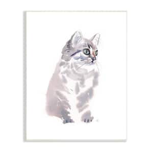 ''Grey Shorthair Kitten Portrait Pet Cat'' by Verbrugge Watercolor Unframed Animal Wood Wall Art Print 13 in. x 19 in.