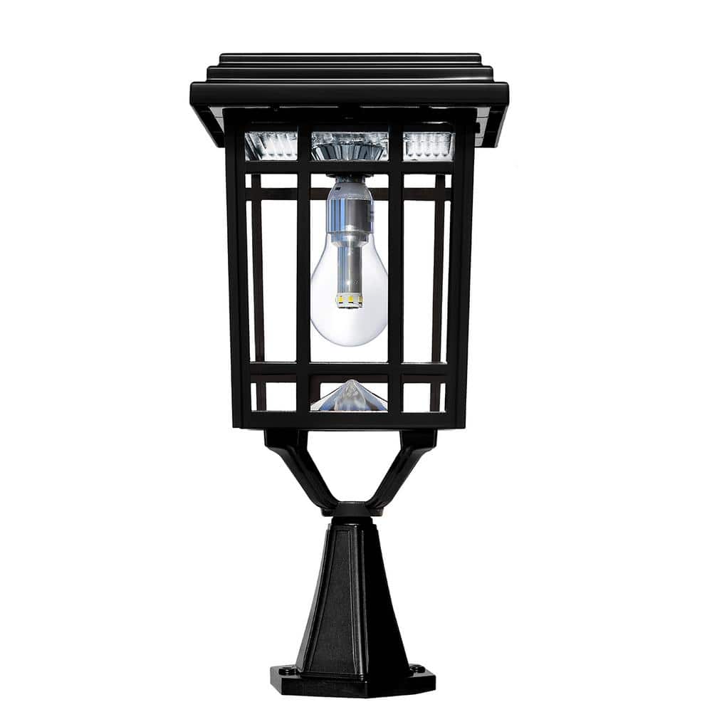 Prairie Bulb Single Black Integrated LED Outdoor Solar Post Light with 3-Mounting Options Fitter, Pier and Wall Mounts