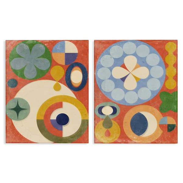 Stupell Industries Retro Mixed Boho Shapes by Victoria Barnes 2-Pieces Unframed Abstract Graphic Art Print 30 in. x 24 in.