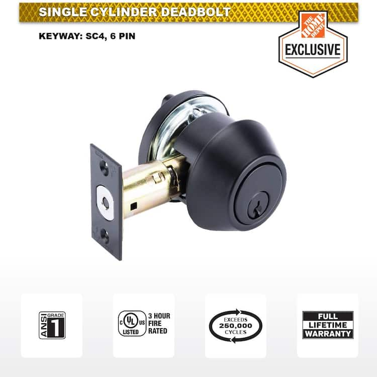 Universal Hardware Industrial Duty Commercial Single Cylinder Deadbolt, UL 3-Hour Fire ANSI Grade 1, Matte Black Finish