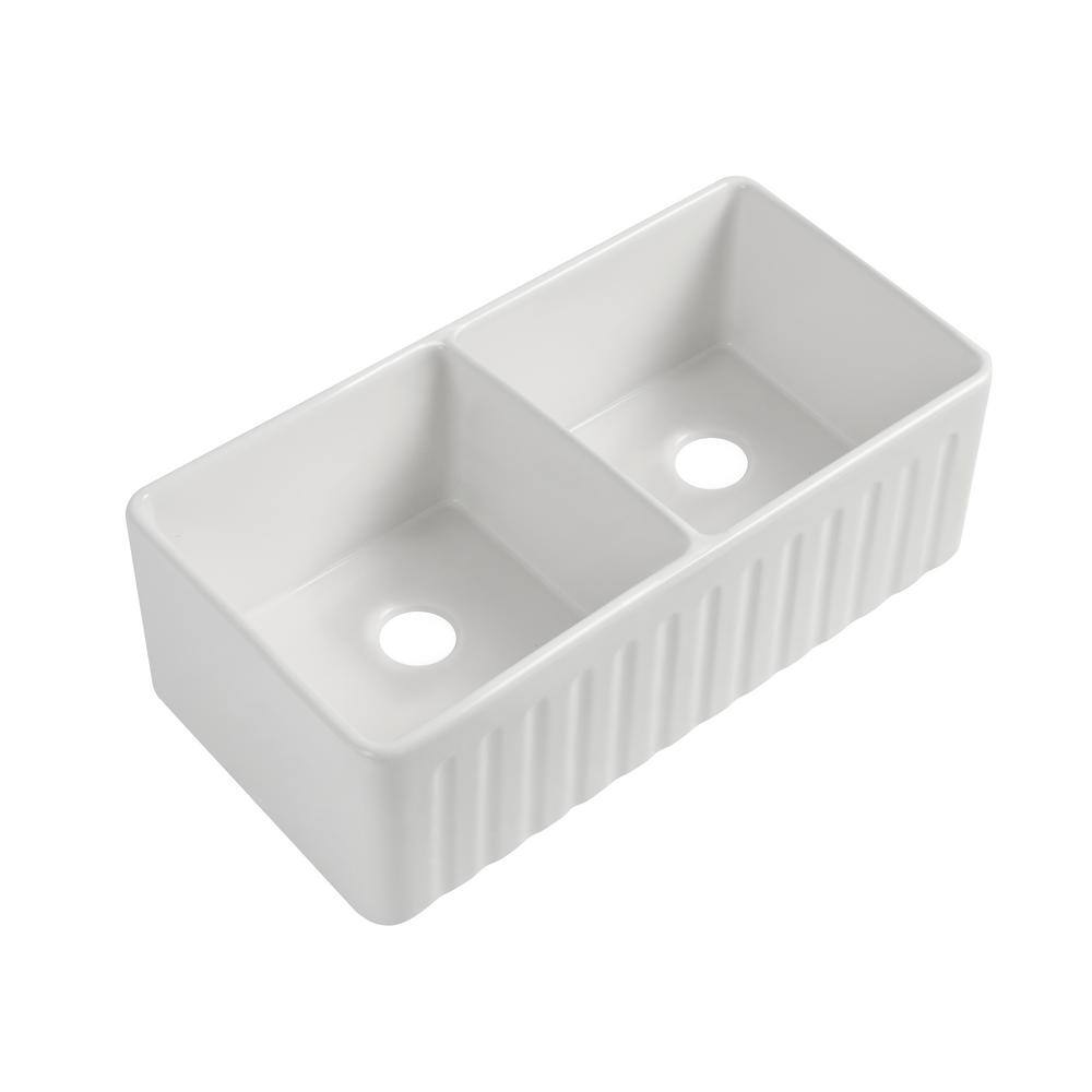33 in. Farmhouse/Apron-Front Double Bowl Ceramic Kitchen Sink with Accessor