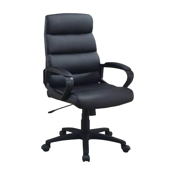 Benjara Black Leatherette Office Chair with Horizontally Tufted Padded Back