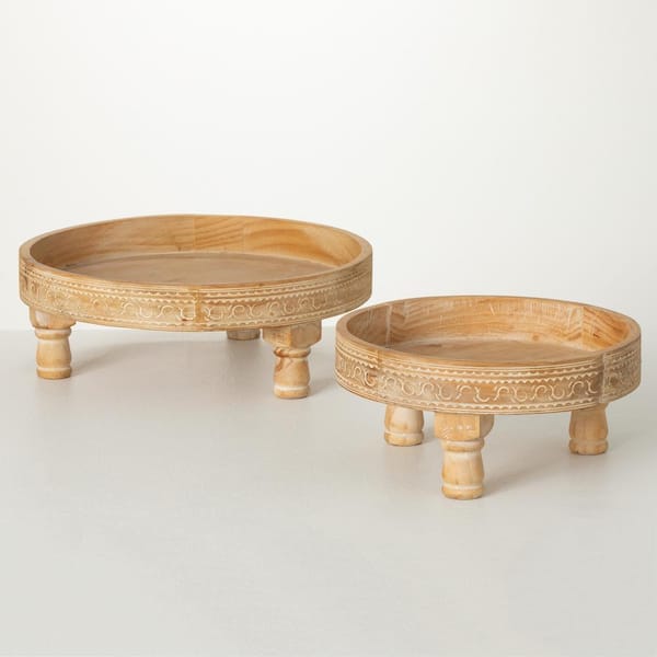 5.5H Sullivans Round Wooden Pedestal Risers Set of 2, Natural