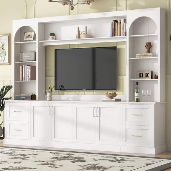 Daroe Modern White TV Stand Entertainment Center Fits TV's up to 65 in. with Drawers Plus Adjustable Shelves