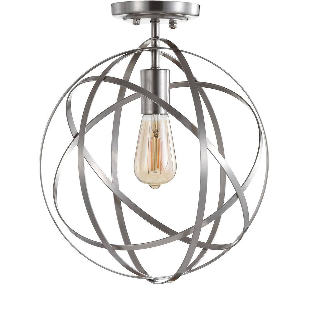 Contemporary Nickel Globe LED Flush Mount Pendant 13"