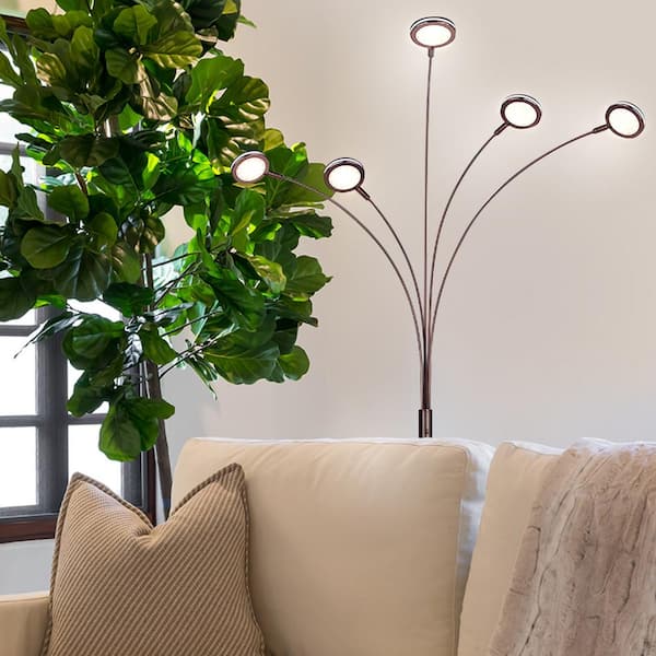 Orion 74 in. Oil Brushed Bronze Industrial 5-Light LED Energy Efficient Floor Lamp with 5 Adjustable Swing Arm Heads