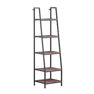 17 in. x 20 in. x 72 in. Brown 5-Tier Open Shelf Ladder Bookcase