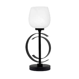 Delgado 17.25 in. Matte Black Piano Desk Lamp with White Marble Glass Shade