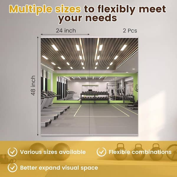 Modern 24 in. W x 48 in. H Frameless Wall Mirror HD Tempered Glass Gym Mirror/Yoga Mirror, Easy Wall Mount (2-Pack)