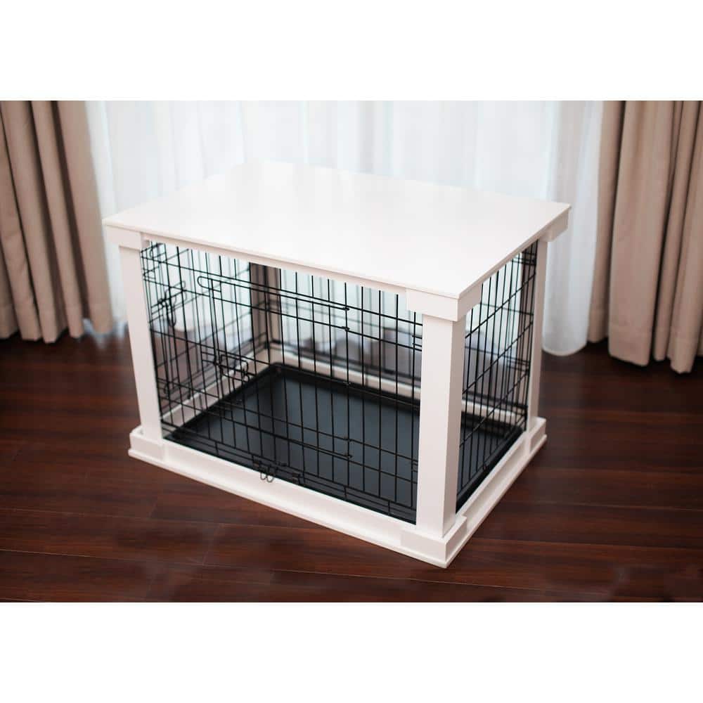 Small White MDF and Metal Dog Crate with Cover