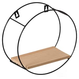 Round, Wooden Board with Metal Frame Wall Mount Floating Shelf for The Living Room, Dining Room, or Office