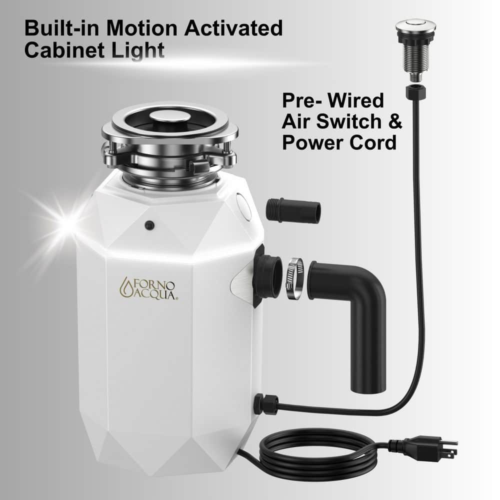 Bright Diamond Corded Moonstone 3/4 HP Continuous Feed Super Quiet Garbage Disposal, Air Switch and LED Light