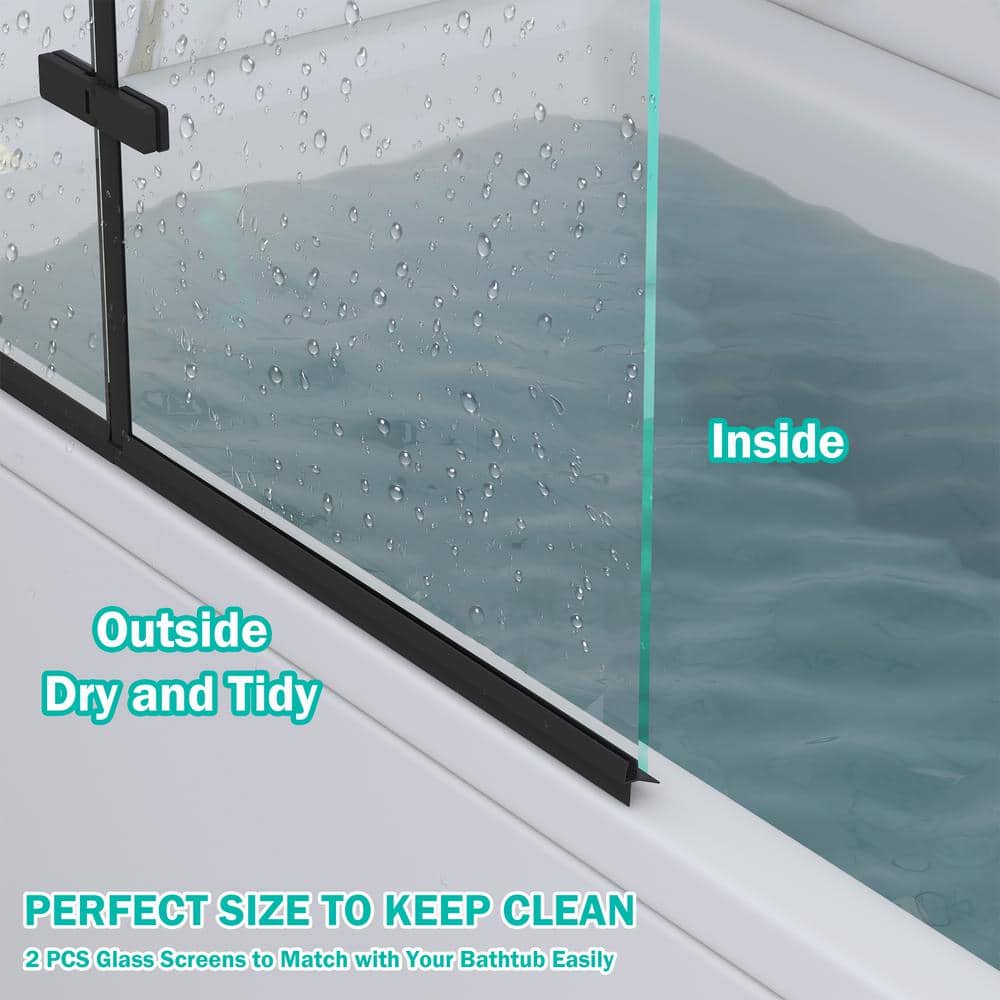 Matte Black Frameless Pivot Tub Door with Clear Tempered Glass