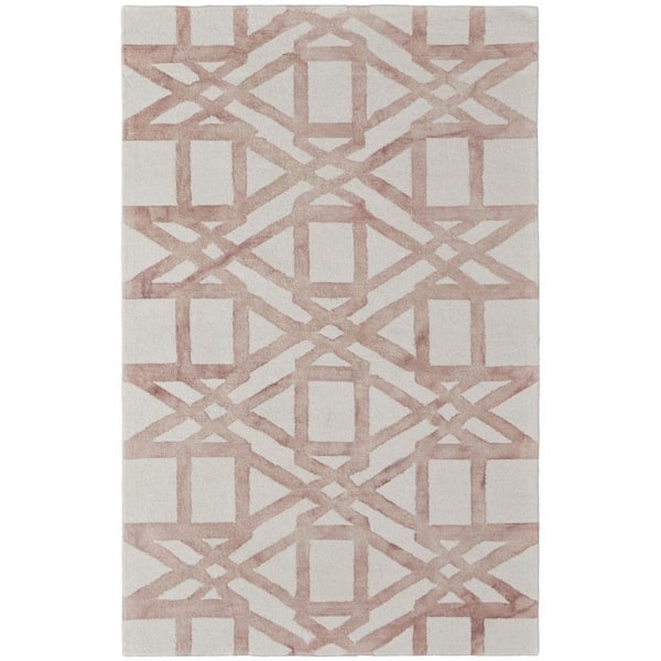 HomeRoots 5 x 8 Ivory, Pink, Tan Geometric Area Rug