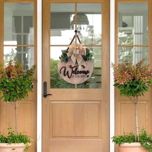 12 in. x 12 in. Oak Hanging Welcome Sign by Wooden Wall Art YYD6