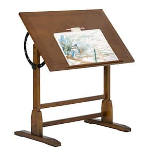 Vintage 36 in. W Drawing/Writing Desk in Rustic Oak with Angle Adjustable Top