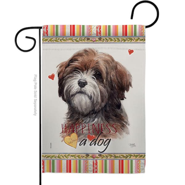 Breeze Decor 13 in. x 18.5 in. Brown Tibetan Terrier Happiness Dog Garden Flag Double-Sided Readable Both Sides Animals Decorative
