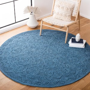 Textural Dark Blue 6 ft. x 6 ft. Solid Color Geometric Round Area Rug