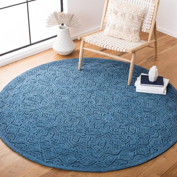 Textural Dark Blue 6 ft. x 6 ft. Solid Color Geometric Round Area Rug