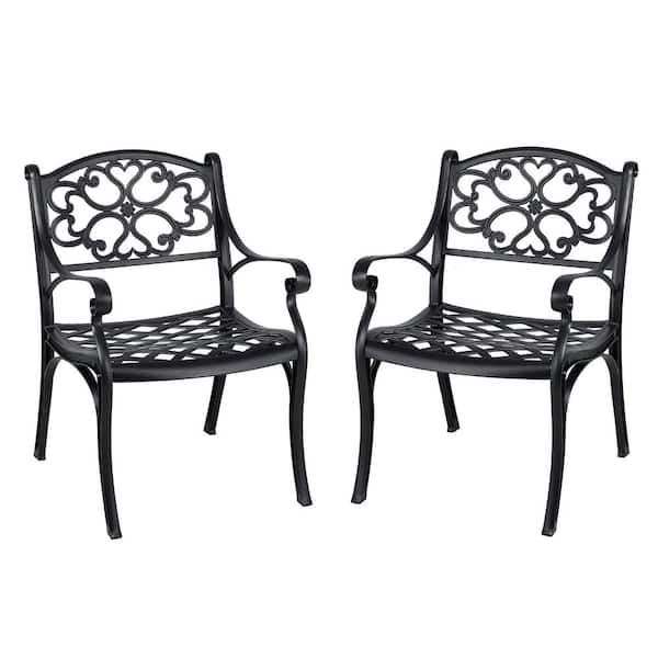 Tidoin Black Cast Aluminium Outdoor Dining Chair Set of 2 DiHYD46WG