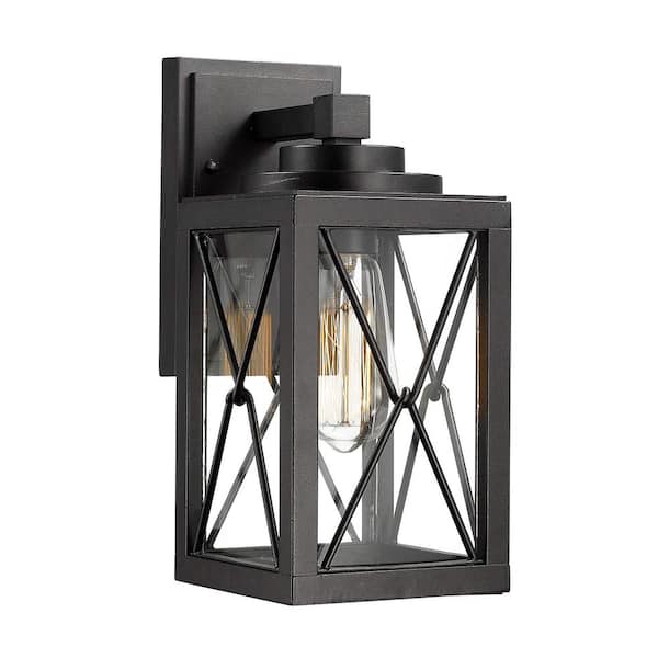 JAZAVA Black Outdoor Exterior Weather Resistant Wall Sconce Hardwired Wall Lantern Sconce with Clear Glass No Bulbs Included
