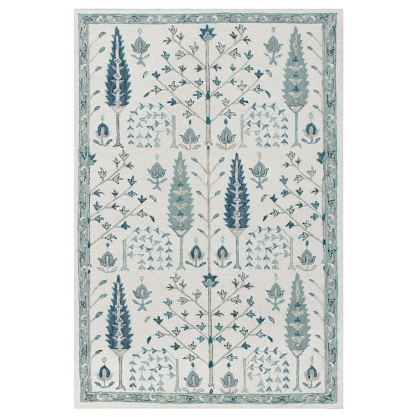 LR Home Hillah Traditional Ivory 7 ft. 9 in. x 9 ft. 9 in. Tree of Life Organic Wool Indoor Area Rug