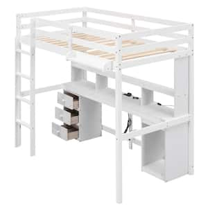 Harper & Bright Designs White Twin Size Wood Loft Bed with Ladder, 3 ...