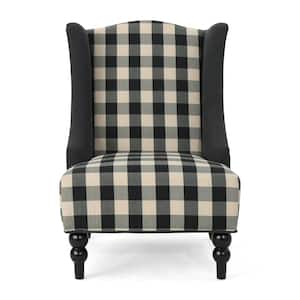Toddman Black Checkerboard Fabric High-Back Club Chair