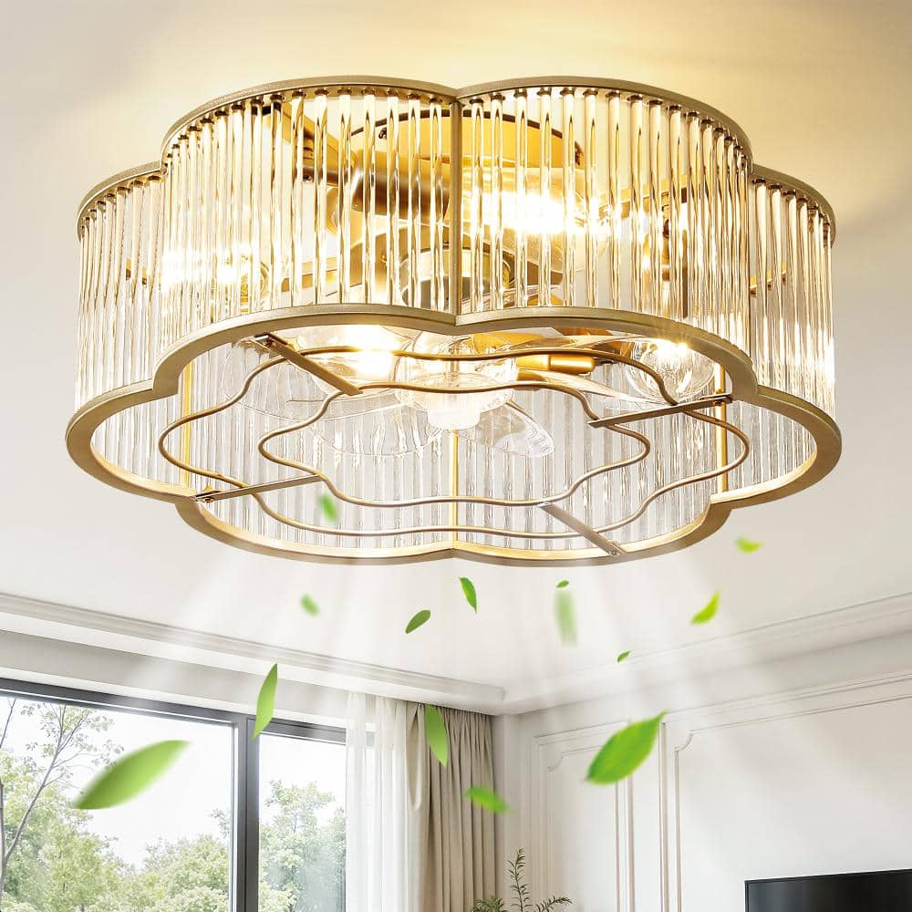 19 In. Gold Petal Shape Modern Minimalist Glass Ceiling Fan with Light, Remote Control, Suitable for Bedroom price history on PriceWatchPro