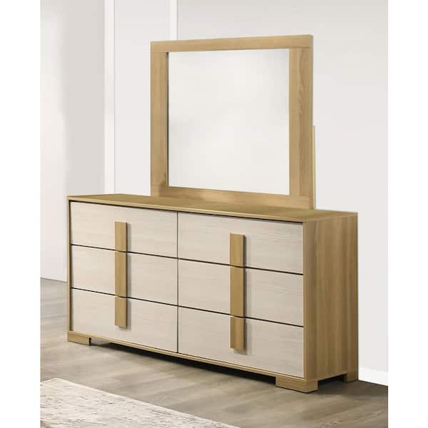 Alissa Natural-White Color 6-Drawer 17 in W. Dresser With Mirror