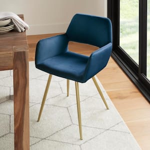 Montrose Velvet Upholstered Dining Chair in Agate Blue with Gold Metal Legs (Set of 2)