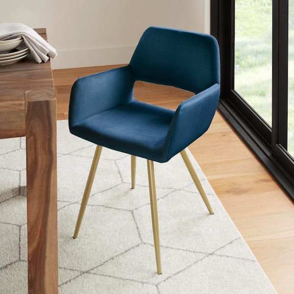Montrose Velvet Upholstered Dining Chair in Agate Blue with Gold Metal Legs (Set of 2)