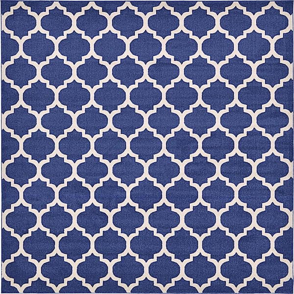 Unique Loom Trellis Philadelphia Navy Blue/Beige 10' 0 x 10' 0 Square Rug