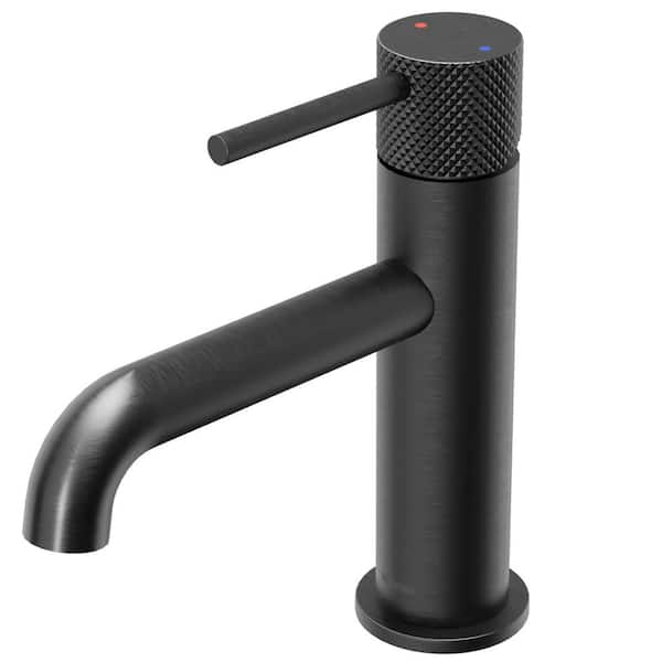 Tryst Single-Handle Single-Hole Basin Bathroom Faucet with Matching Pop-Up Drain in Gunmetal Grey