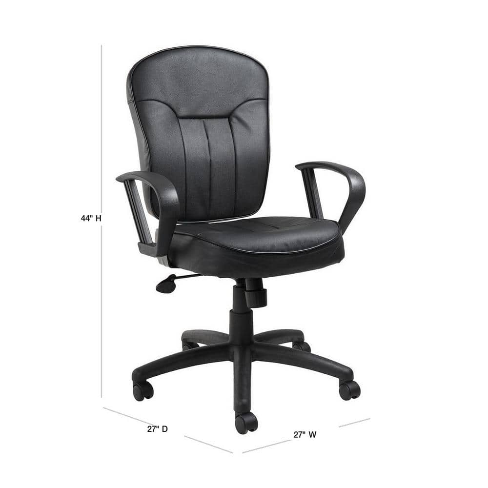 Boss 26'' Adjustable Black LeatherPlus Task Chair with Swivel