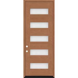 Regency 36 in. x 96 in. 5L Modern Frosted Glass RHIS Autumn Wheat Stained Fiberglass Prehung Front Door