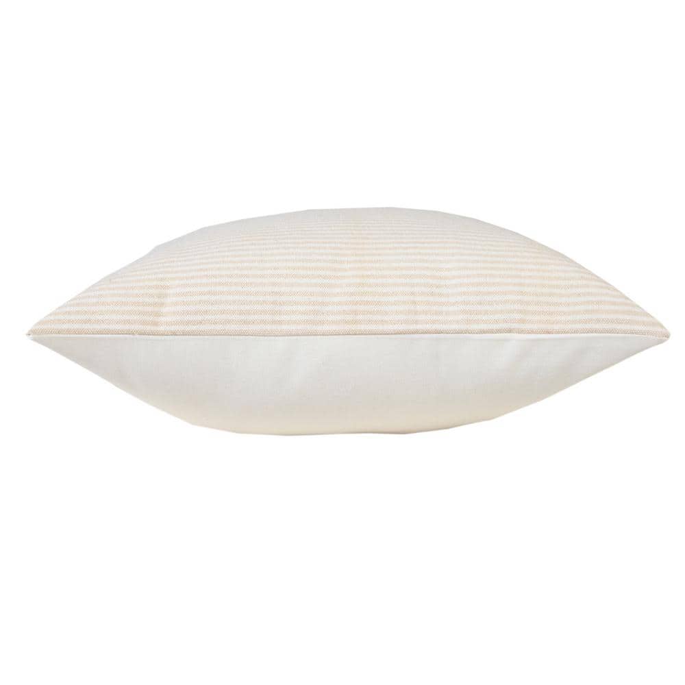 Beige and White Striped Cotton Square Throw Pillow
