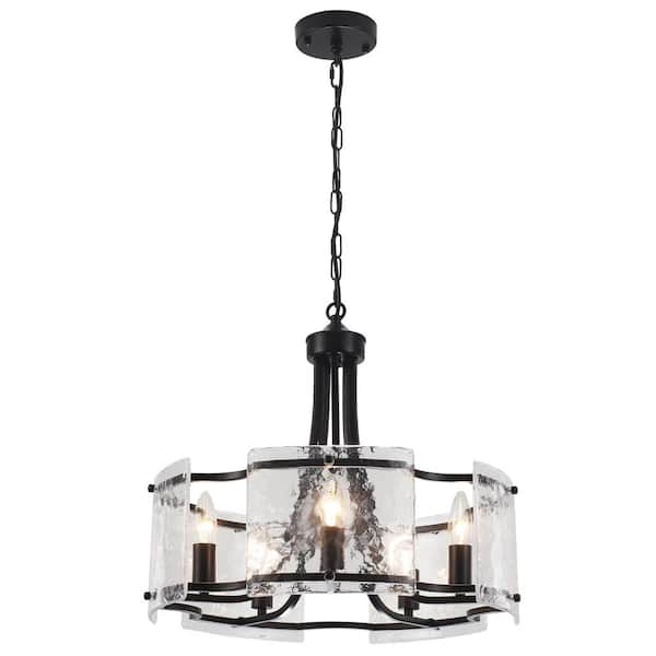 6-Light Black Candlestick Linear Chandelier Lighting with Glass Shade for Dining Room Kitchen Island