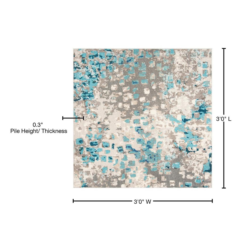 Grey and Blue Abstract Square Synthetic Area Rug