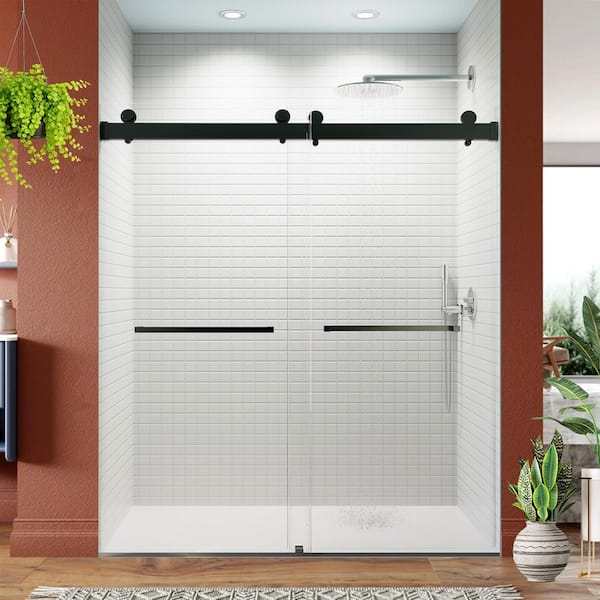 68-72 in. W x 76 in. H Double Sliding Frameless Soft Close Shower Door in Matte Black with 3/8 in. Tempered Glass