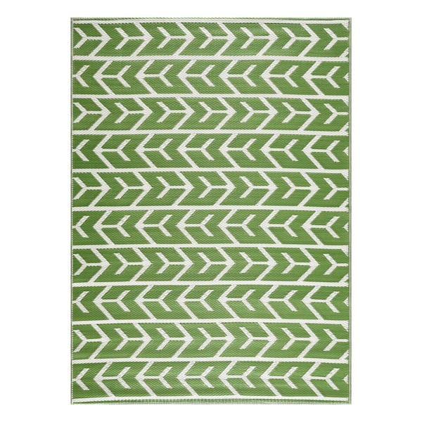 Amsterdam Green Creme 6 ft. x 9 ft. Modern Reversible Recycled Plastic Indoor/Outdoor Area Rug-Floor Mat