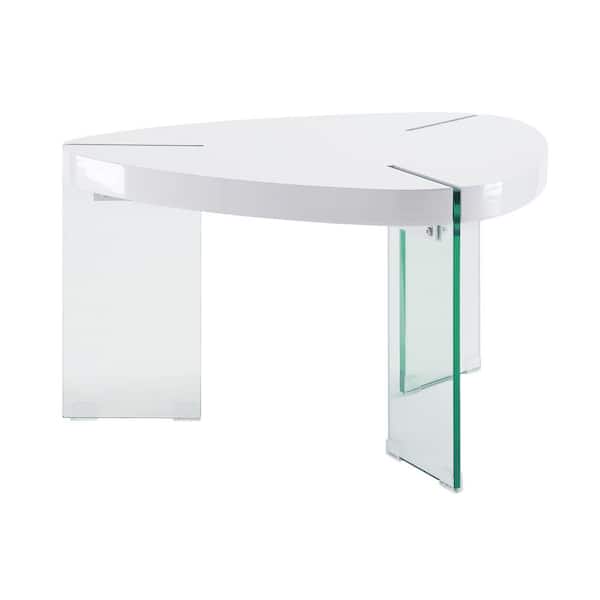 Acme Furniture Noland 31 in. L White High Gloss & Clear Glass 18 in. H Triangle Glass Coffee Table