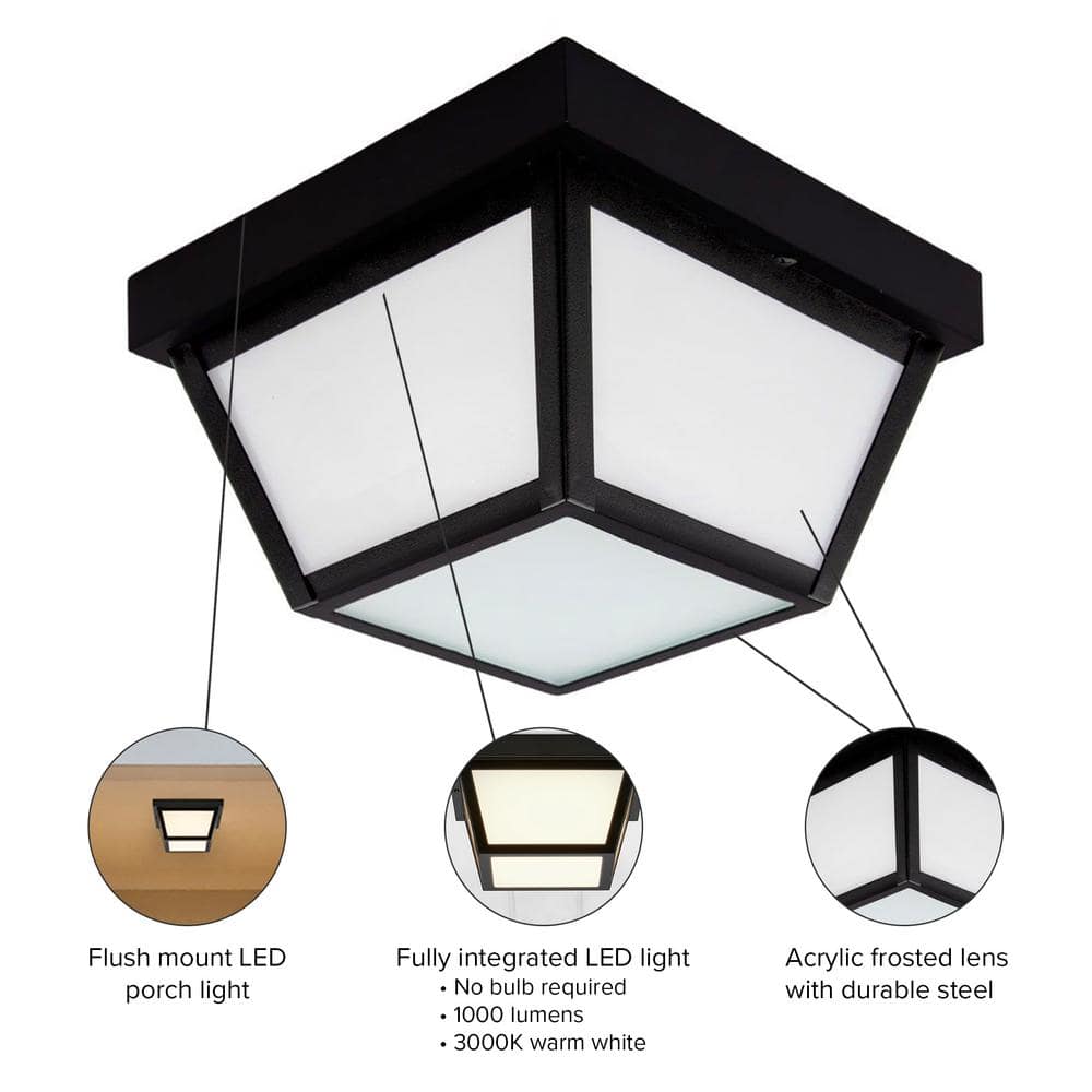 Black Geometric LED Outdoor Ceiling Light with Frosted Glass