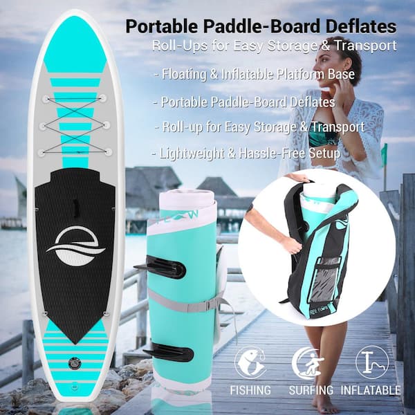 SereneLife 10.5 ft. Teal Free Flow Inflatable SUP Stand Up