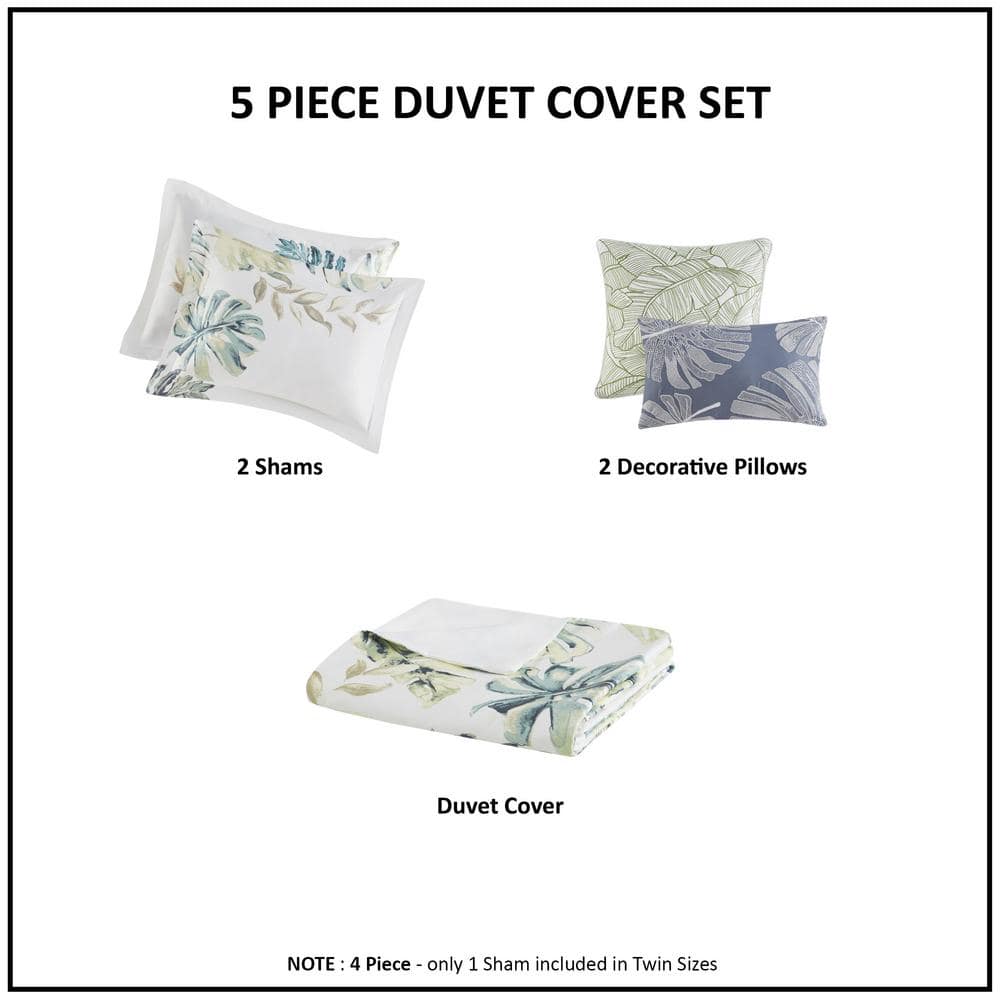 Lorelai Coastal Blue and Green Cotton King Duvet Cover Set