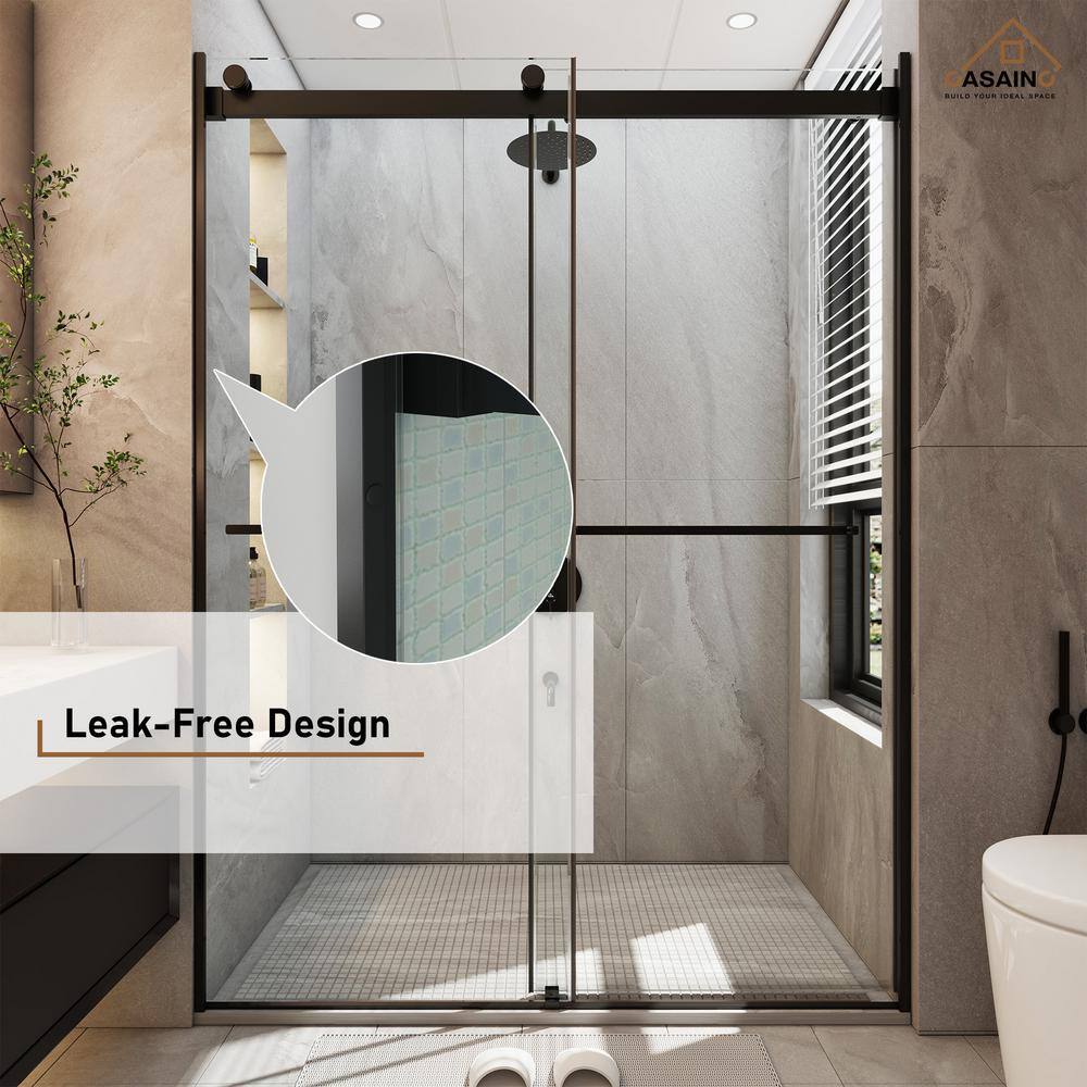 Black Frameless Double Sliding Bypass Shower Door 48" x 76"
