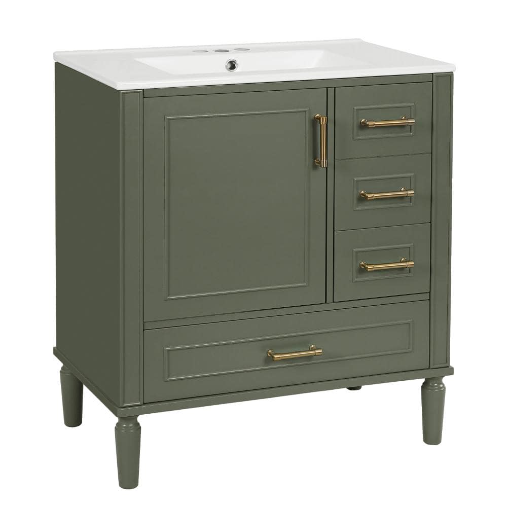 30 in. W x 18.3 in. D x 34 in. H Freestanding Bath Vanity in Olive Green with White Ceramic Top(Unassembled)