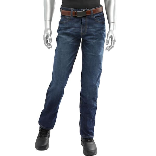 Men's 36 in. x 32 in. Navy AR/FR Denim/Spandex Straight Leg Stretch Work Pants with 5-Pockets, 13.1 cal/sq. cm