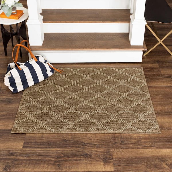 Basics Prism Tan 2 ft. 6 in. x 3 ft. 10 in. Transitional Tufted Geometric Lattice Polyester Rectangle Area Rug