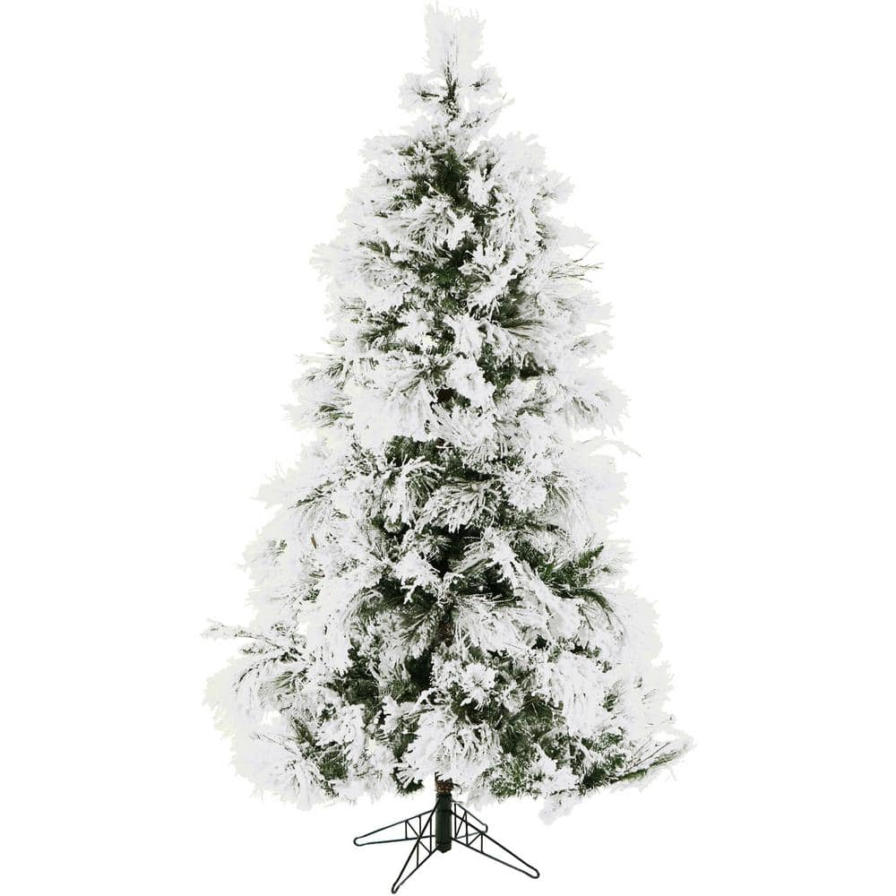 9ft White Flocked Pine Pre-Lit Artificial Christmas Tree